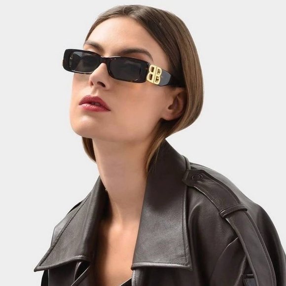 NEW Balenciaga BB0096S 002 Havana Gold Logo Green Rectangle Unisex Sunglasses - Picture 13 of 13